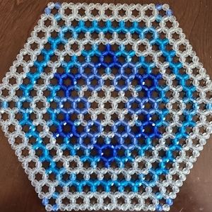 Multi Blue and Clear Beaded Doily. 8mm Faceted Beaded Hexagon Decor Accent